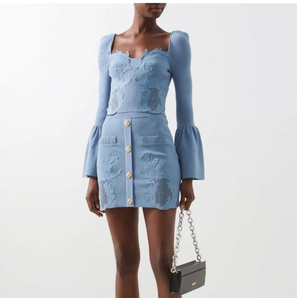 Self-Portrait Blue Lace Mini Skirt
